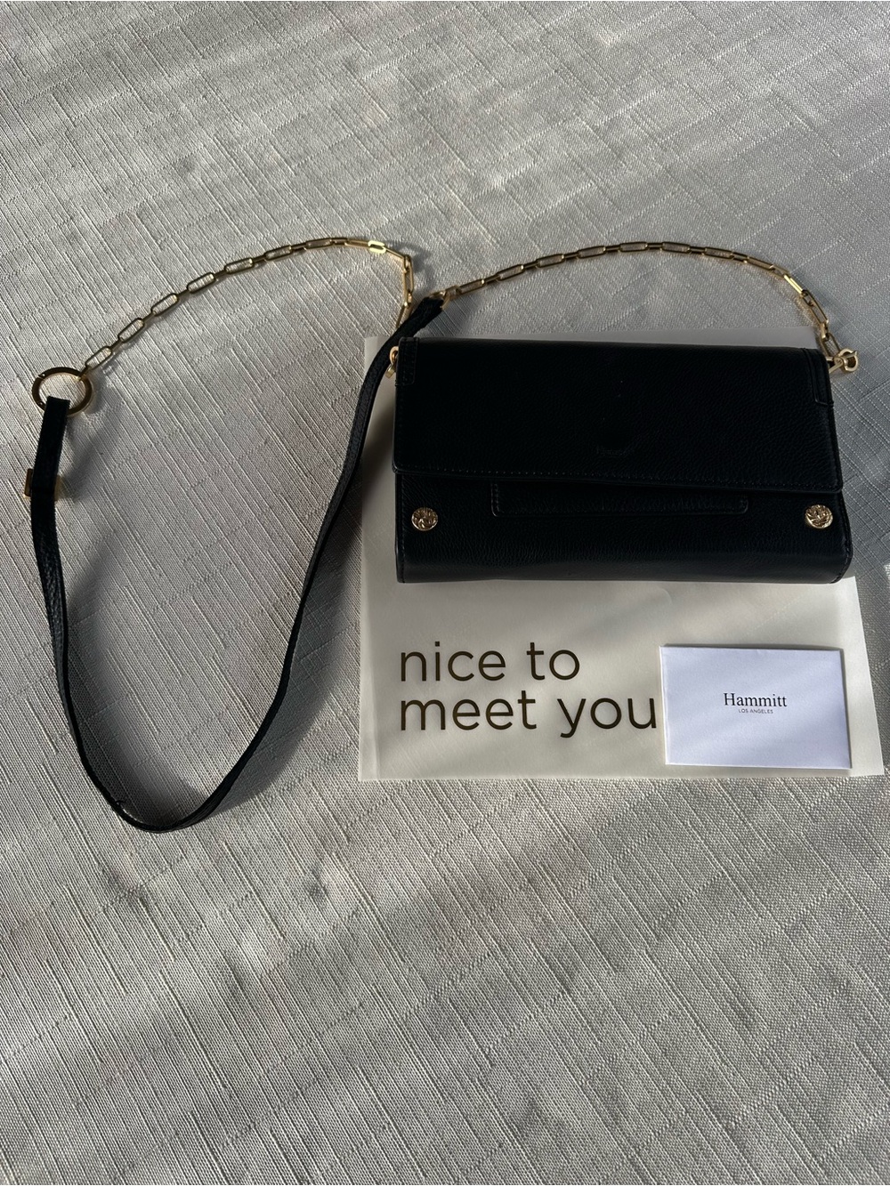 Hammitt AJ Black Leather Crossbody Clutch Bag BGH Gold Chain - Pristine